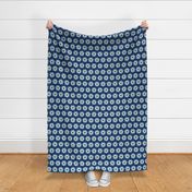 Cottage garden - Blue and Cream large scale Symmetrical floral pattern suitable for wallpaper, cozy throw pillows, curtains, bagmaking and home accessories in general