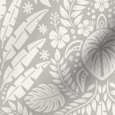 Hawaiian Damask | Large Scale | Neutral Gray Tropical Pineapple