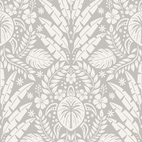 Hawaiian Damask | Large Scale | Neutral Gray Tropical Pineapple