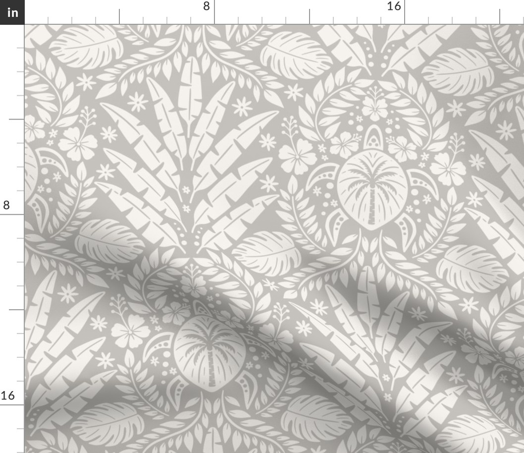 Hawaiian Damask | Large Scale | Neutral Gray Tropical Pineapple