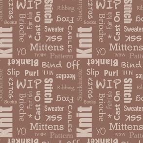 Large Knitting Words  - rose brown