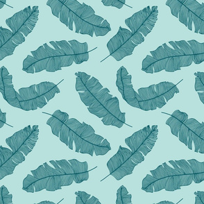 medium size tropical banana palm leaves - aqua mint blue and forest green teal