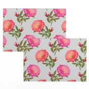 Peony Magic! - silver grey, large scale, jumbo wallpaper 