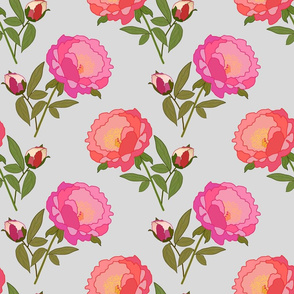 Peony Magic! - silver grey, large scale, jumbo wallpaper 