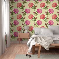 Peony Magic! - lemon yellow, large scale, jumbo wallpaper 