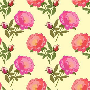 Peony Magic! - lemon yellow, large scale, jumbo wallpaper 