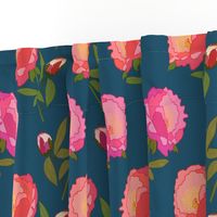 Peony Magic! - Teal green, large scale, jumbo wallpaper 