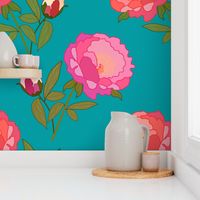 Peony Magic! - peacock, large scale, jumbo wallpaper 