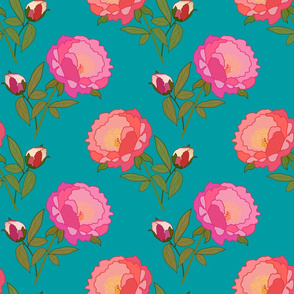 Peony Magic! - peacock, large scale, jumbo wallpaper 