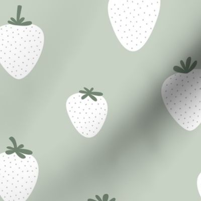 Strawberry flow garden minimalist fruit boho style nursery mint mist green sage white neutral green JUMBO wallpaper