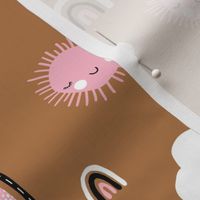 Sunny sunshine day and rainbows sky kids clouds design nursery sweet dreams night copper rust brown pink white