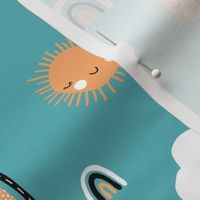 Sunny sunshine day and rainbows sky kids clouds design nursery sweet dreams night orange teal  white