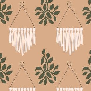 Boho Macrame Wall Hanging with Leaves in Light Tan Brown