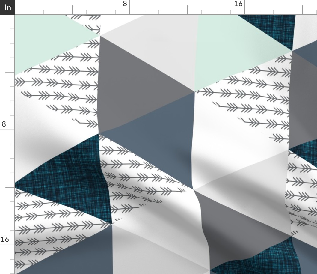 rotated teal, gray, mint, and arrows wholecloth