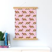 French Bulldogs Walking, Pink Checkers