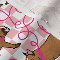 French Bulldogs Walking, Pink Checkers