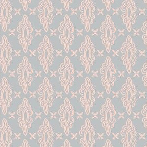 Small Boho Block Print in Muted Blue Gray and Light Pink