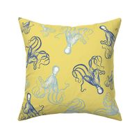 Vintage Octopus Pattern Blue Aqua Yellow