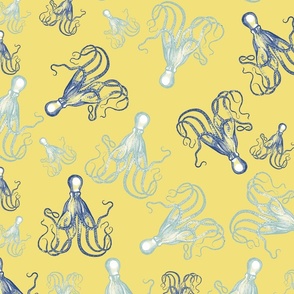 Vintage Octopus Pattern Blue Aqua Yellow