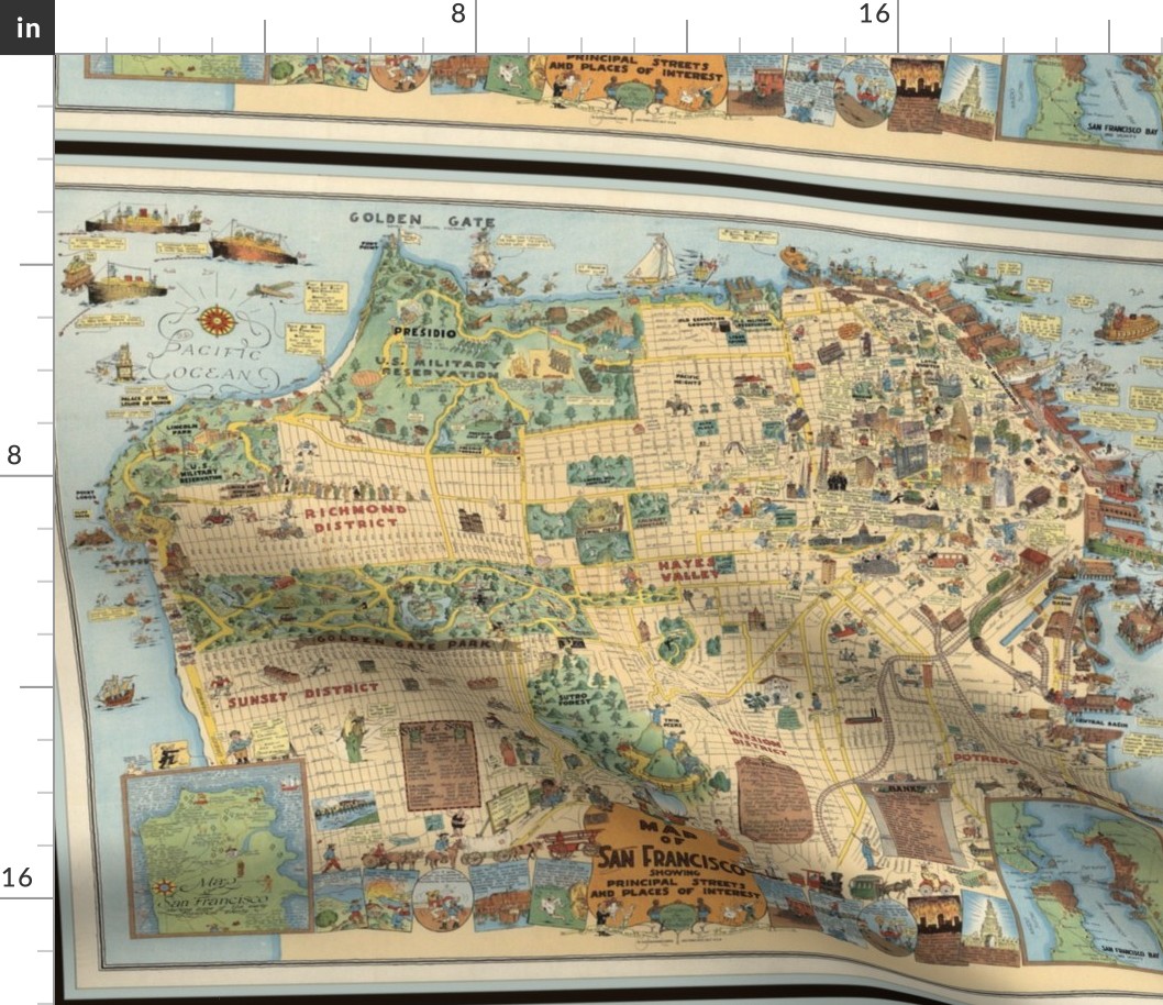 San Francisco map, vintage pictorial, FQ