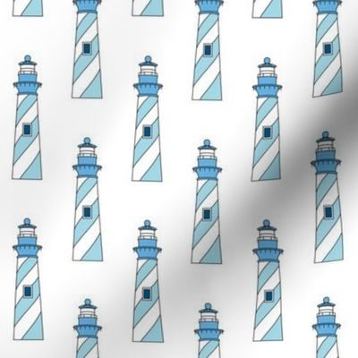 blue and white lighthouses