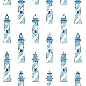 blue and white lighthouses