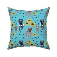 Griffon, Terrier and Munstlander Dogs with Yellow Sunflowers and Paw Prints dog fabric