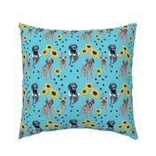 Griffon, Terrier and Munstlander Dogs with Yellow Sunflowers and Paw Prints dog fabric