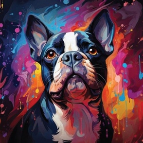 large scale// Boston Terrier Dog Paint Splatter background 18 inch panel