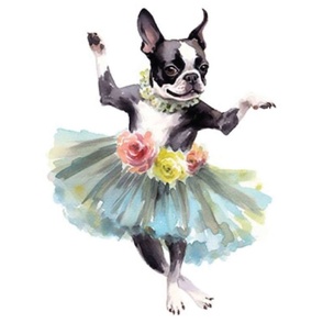 Large Print // Boston Terrier Dog Ballerina 18 x 18  inch panel