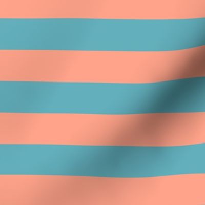 Large Peach Awning Stripe Pattern Horizontal in Aqua