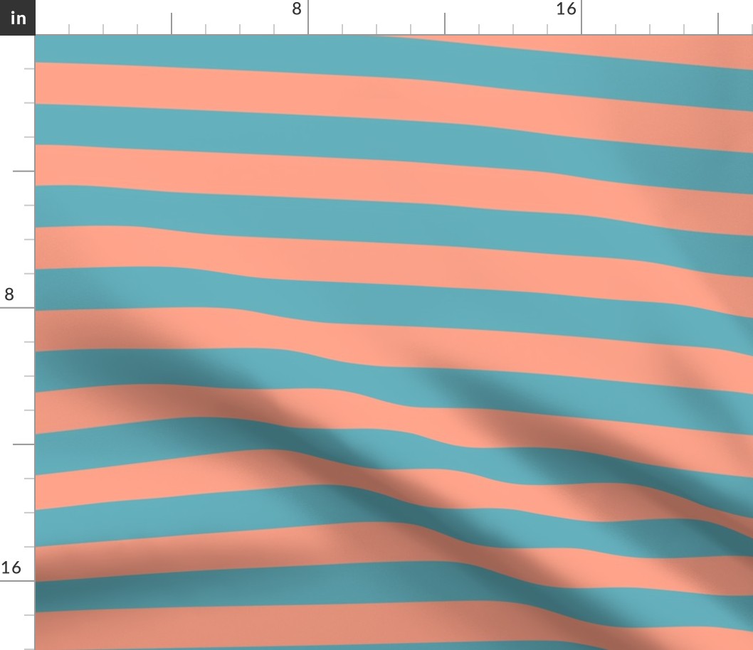 Large Peach Awning Stripe Pattern Horizontal in Aqua