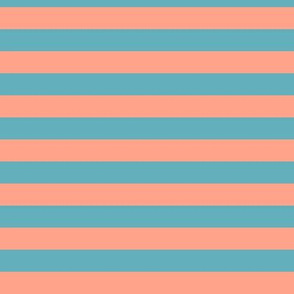 Peach Awning Stripe Pattern Horizontal in Aqua