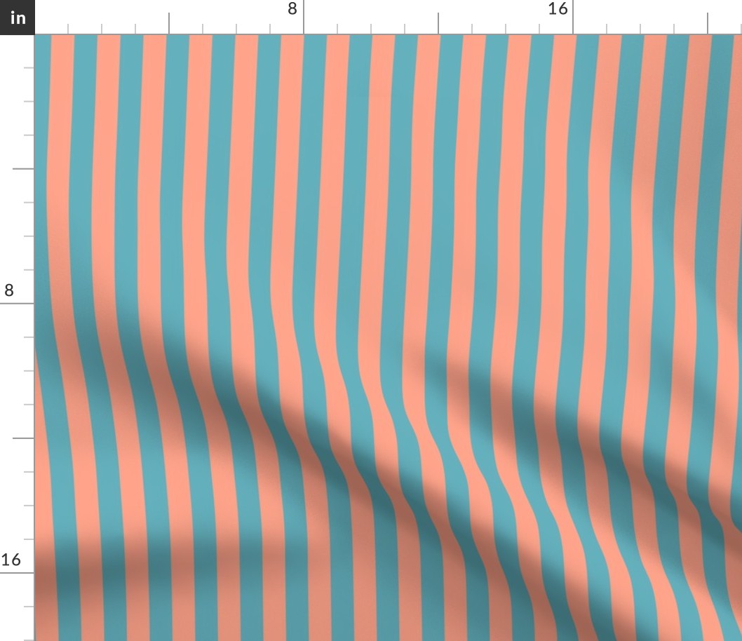 Peach Awning Stripe Pattern Vertical in Aqua