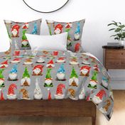 Christmas Gnome Assortment on Silver Grey Linen - extra large scale 
