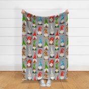 Christmas Gnome Assortment on Silver Grey Linen - extra large scale 