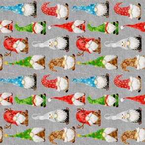 Christmas Gnome Assortment on Silver Grey Linen Rotated - medium scale