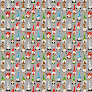 Christmas Gnome Assortment on Silver Grey Linen - extra small scale