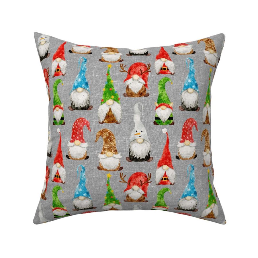 Christmas Gnome Assortment on Silver Grey Linen - small scale