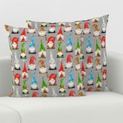 Christmas Gnome Assortment on Silver Grey Linen - small scale