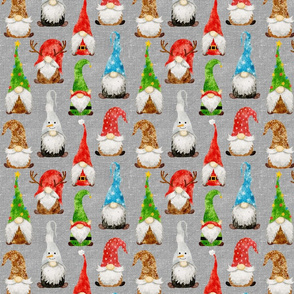Christmas Gnome Assortment on Silver Grey Linen - small scale