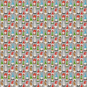 Christmas Gnome Assortment on Silver Grey Linen - extra extra small scale