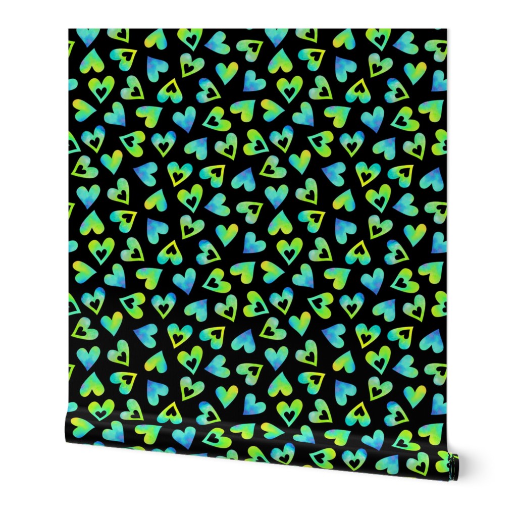 heart toss lime mint aqua blue in black (micro scale)