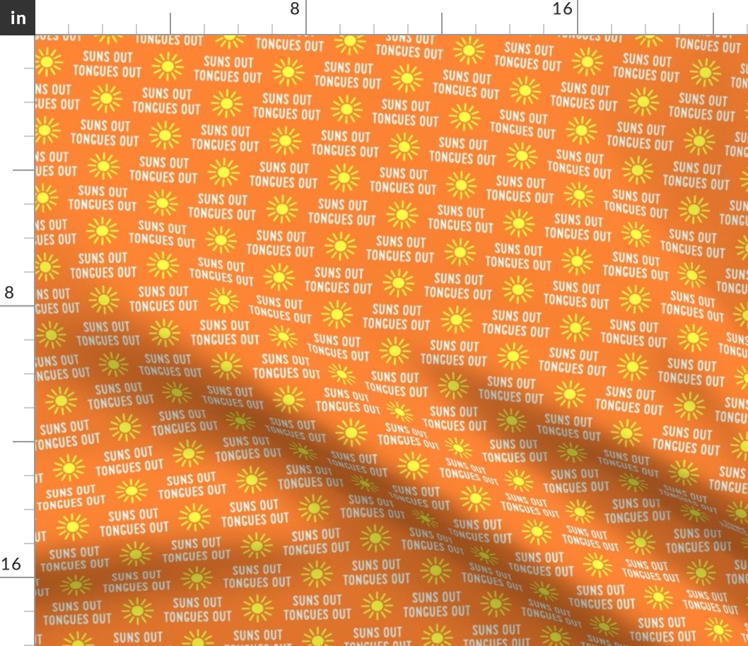 suns out tongues out - fun summer dog fabric - orange - C21