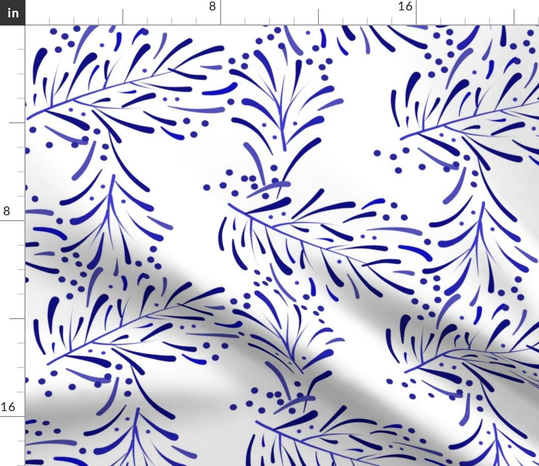 Bohemian Branches - Ink blue on white, large 