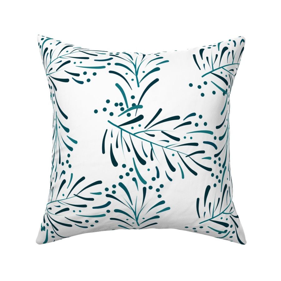 Bohemian Branches - Ink turquoise on white, large  