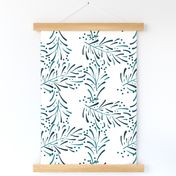 Bohemian Branches - Ink turquoise on white, large  