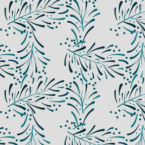 Bohemian Branches - turquoise blue on silver grey, large 