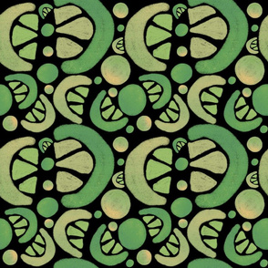 Green Lime Slice Pattern on Black