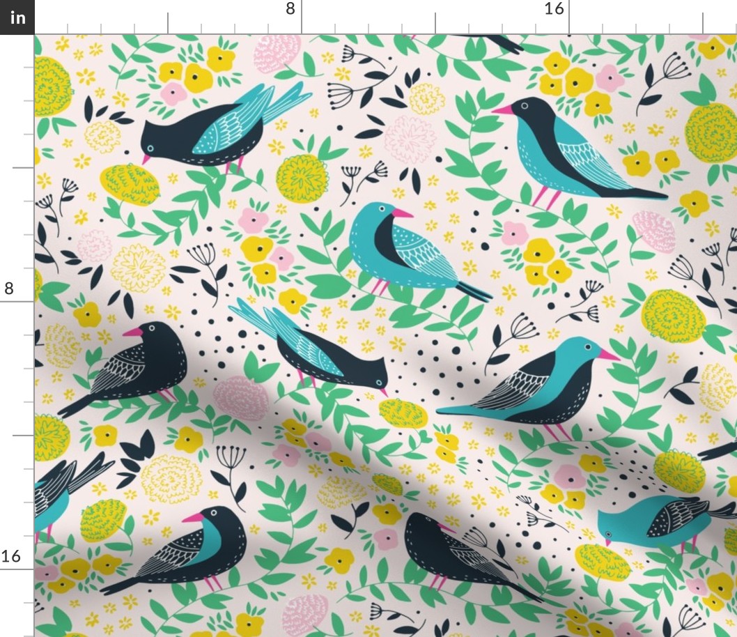 Birds in the garden in happy yellow